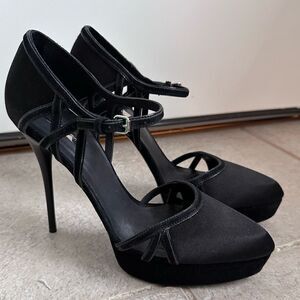Calvin Klein Collection Black Satin Suede Platform Pumps with Strap Size‎ 9 8.5